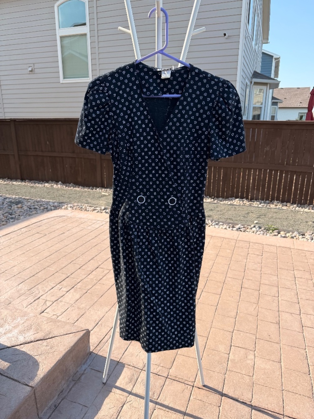 Vintage 80s 90s Taurus II Drop Waist Dress Geometric Print Midi Puff Sleeve